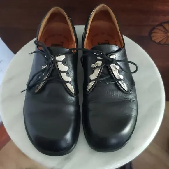 Think! Women's Vintage Punk Gothic Leather Lace-Up Shoes 7 Oxford Black Academia - Picture 2 of 8